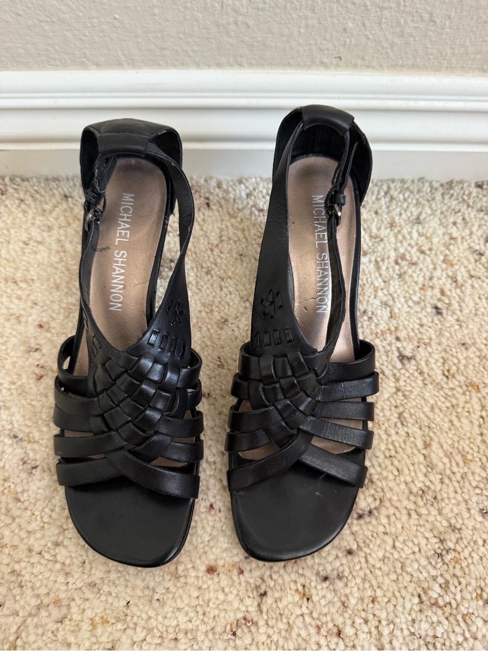 Michael Shannon Black Braided Leather Slingback Heels